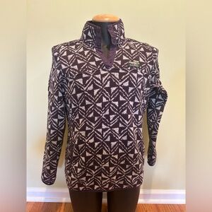 LL Bean Women's Sweater Fleece Pullover Purple 1/4 Snap Size L Reg Geo Pattern